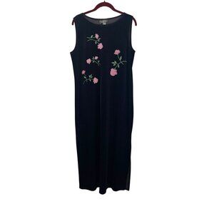 Impression Velvet Maxi Floral Dress L Black Whimsigoth Fairy Grunge Feminine 80s